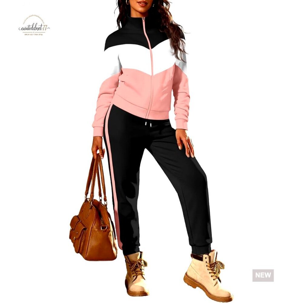 Large Tracksuit Set Long Sleeve Zip Jacket Jogger Pants Polyester Blend